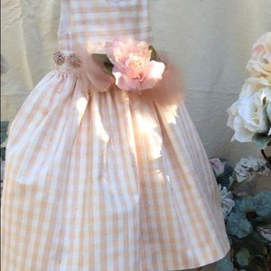 Easter Baby Girl Blush - Ivory Plaid Silk Dress - Infant Girl, Newborn Baby Girl